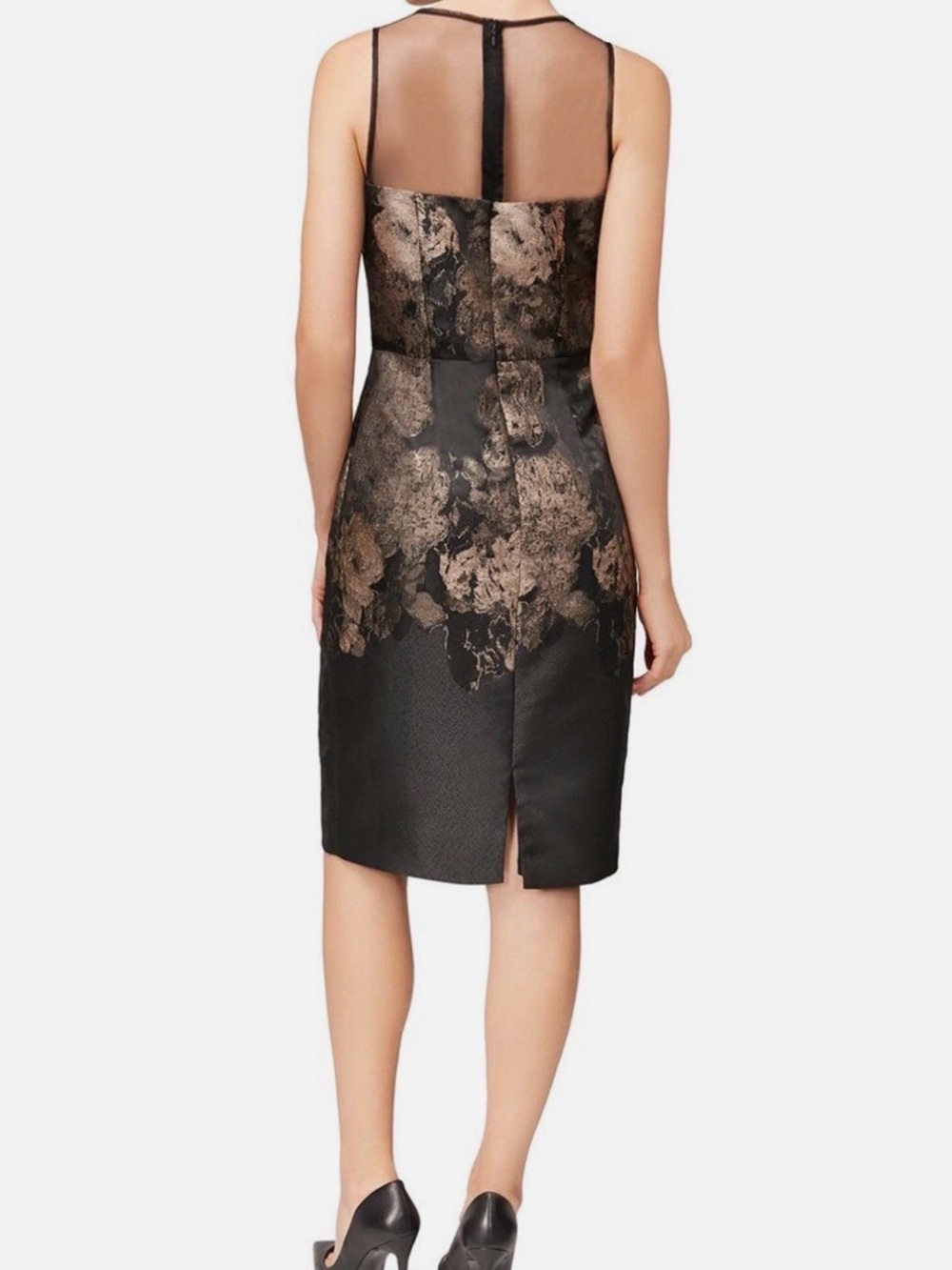 NWT Betsey Johnson Black Midi Dress w/Gold Floral Jacquard & Mesh Yoke-4 - Picture 14 of 14